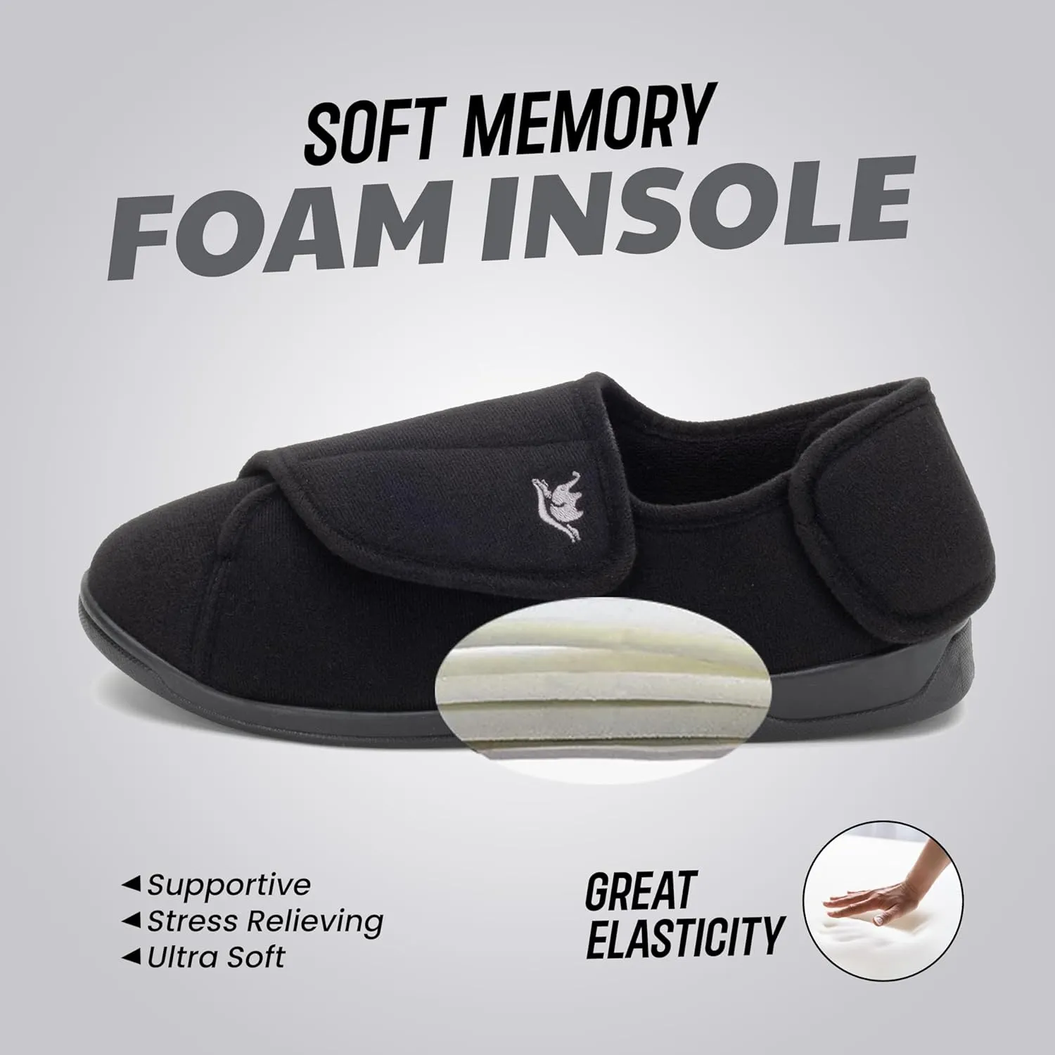 Mens Extra Wide Width Diabetic Slippers Memory Foam With Adjustable Soft Non-Slip Orthopedic House Shoes for Elderly Swollen Feet, Arthritis, Edema
