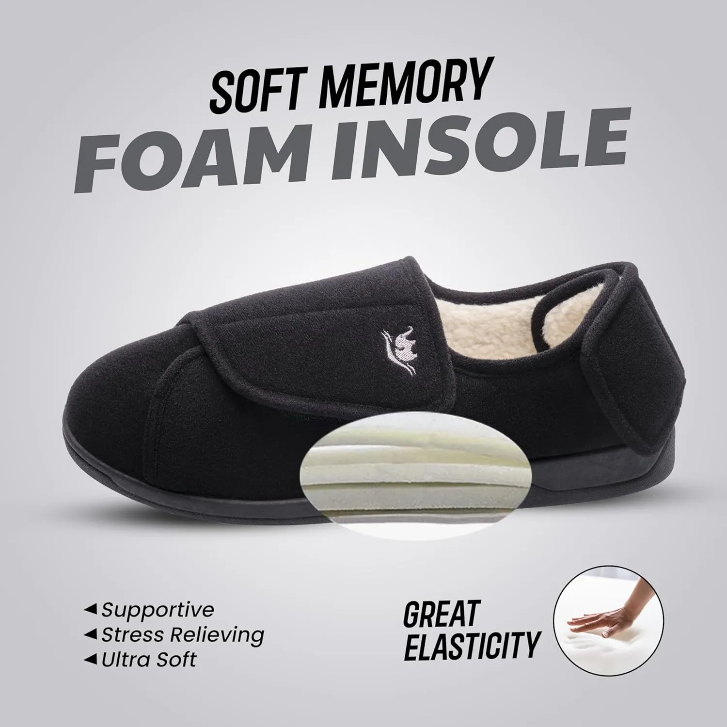 Mens Extra Wide Width Diabetic Slippers Memory Foam With Adjustable Soft Non-Slip Orthopedic House Shoes for Elderly Swollen Feet, Arthritis, Edema