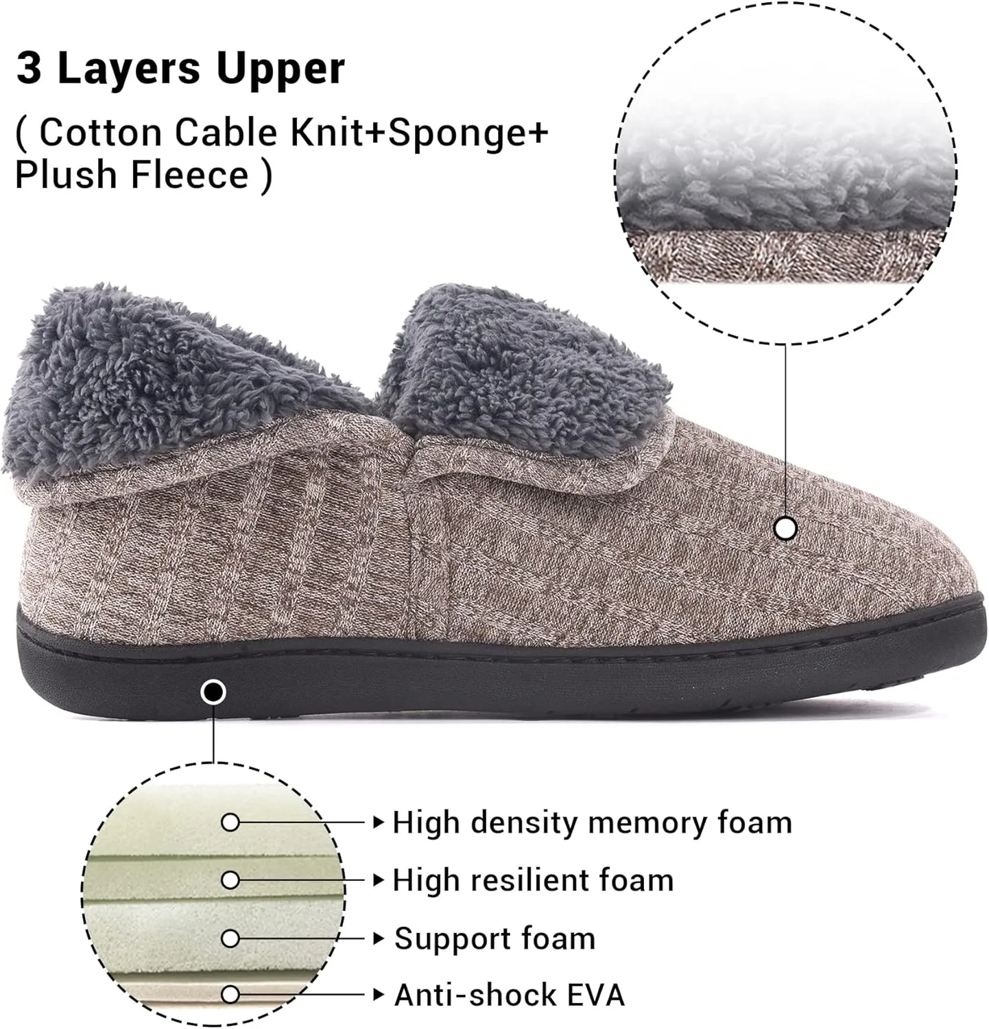 Mens Knit Bootie Slippers Comfy Casual Memory Foam Boot Slipper Indoor Outdoor House Shoes