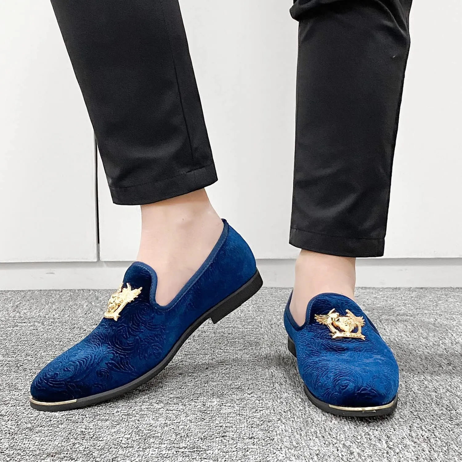 Men's Loafers Vintage Slip on Suede Dress Shoes Velvet Dress Loafers Size 7-13