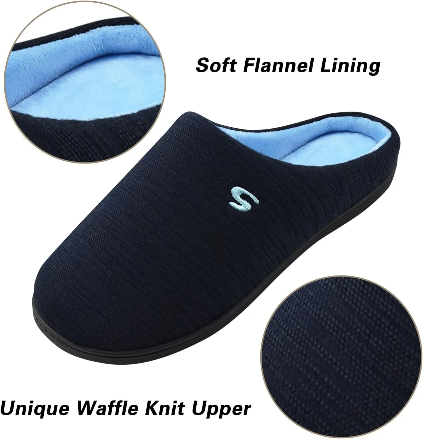 Mens Memory Foam Slipper, Slip on Cozy Slippers for Man, Warm Flannel Machine Washable House Slippers Indoor Outdoor