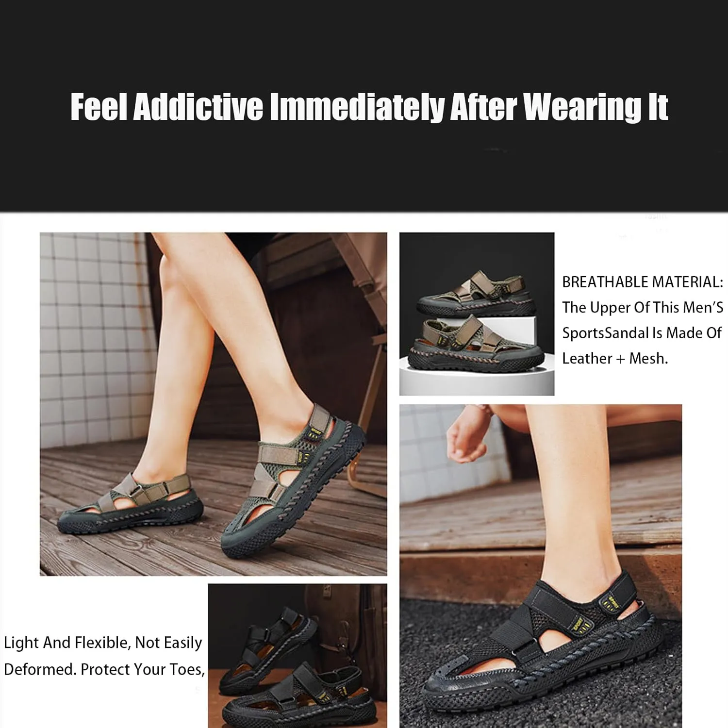 Men'S Mesh Hooked Strappy Platform fisherman Sandals With Adjustable Straps Summer Lightweight Breathable Closed Toe Athletic Sport Sandals For Walking Casual Hiking Sandals