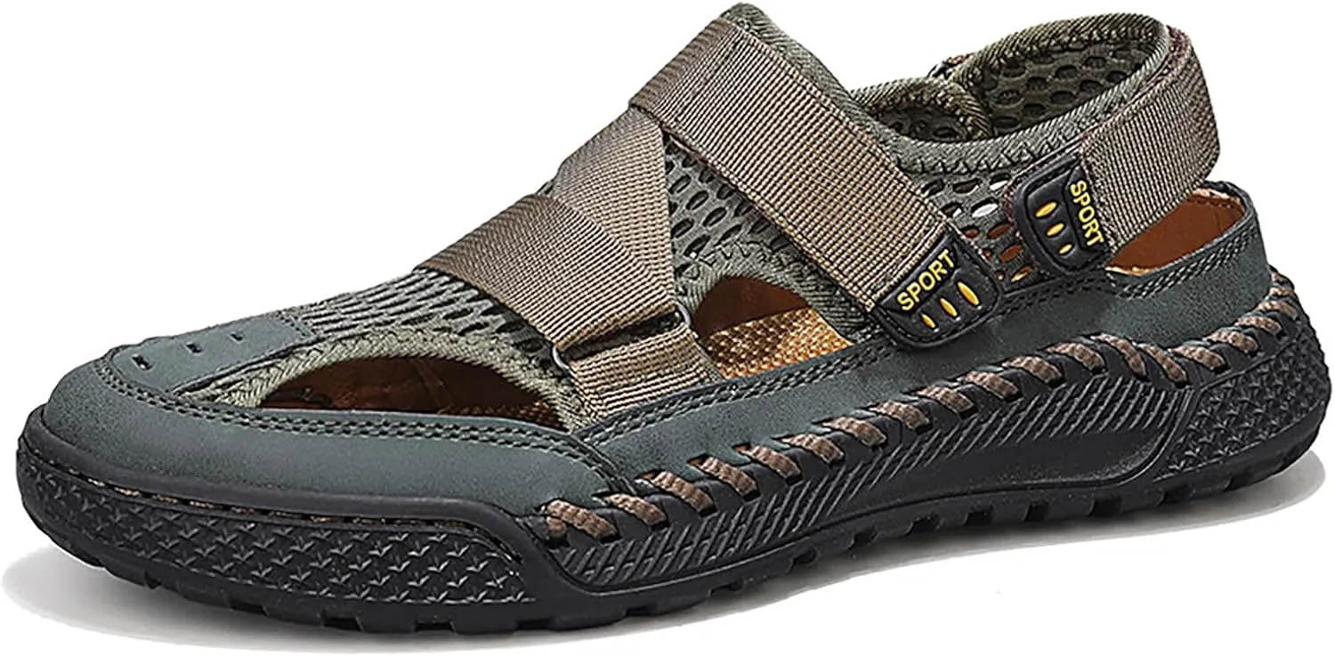 Men'S Mesh Hooked Strappy Platform fisherman Sandals With Adjustable Straps Summer Lightweight Breathable Closed Toe Athletic Sport Sandals For Walking Casual Hiking Sandals