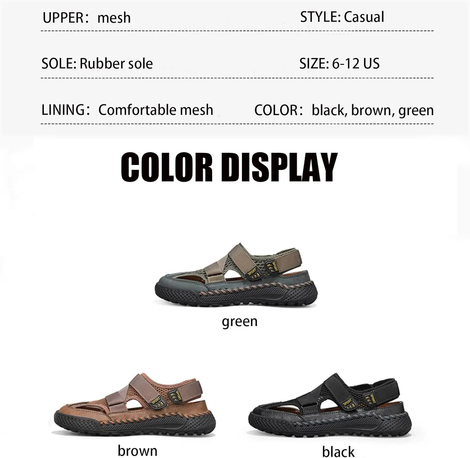 Men'S Mesh Hooked Strappy Platform fisherman Sandals With Adjustable Straps Summer Lightweight Breathable Closed Toe Athletic Sport Sandals For Walking Casual Hiking Sandals