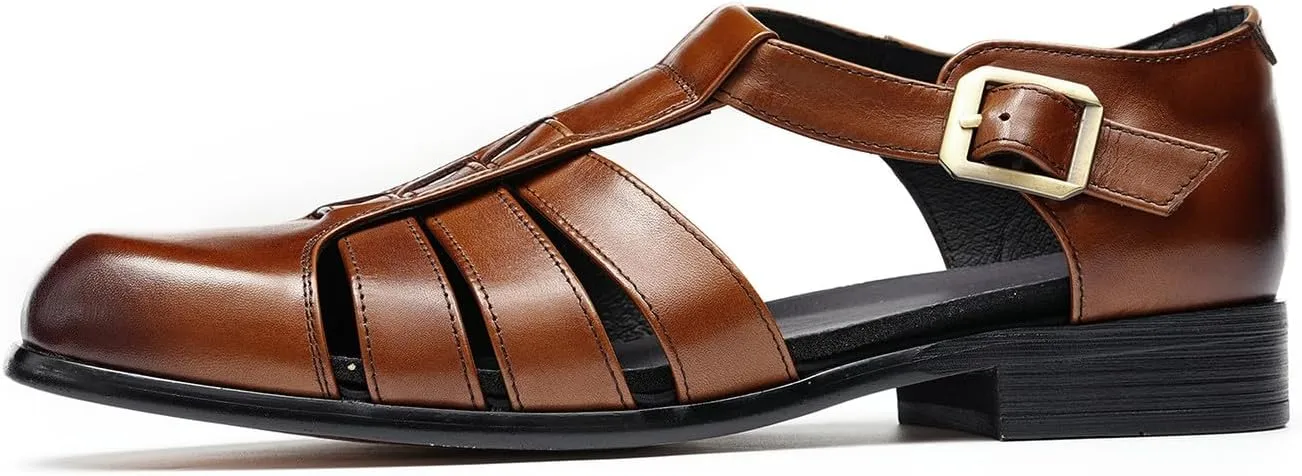 Mens Sandals Leather Dress Casual Shoes for Men Business Fashion Breathable Buckle Loafers Summer Shoes
