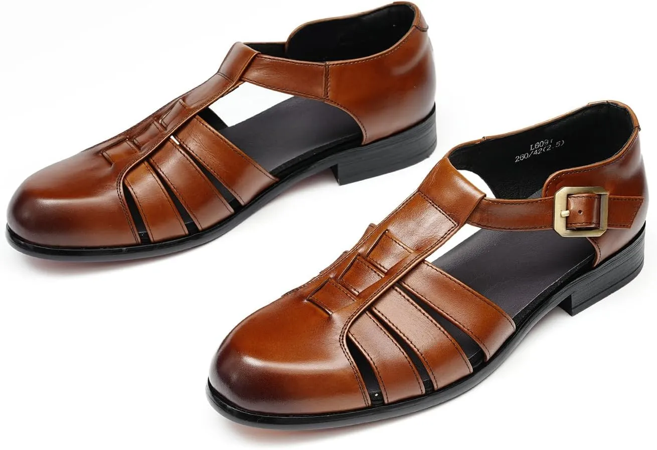 Mens Sandals Leather Dress Casual Shoes for Men Business Fashion Breathable Buckle Loafers Summer Shoes