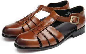 Mens Sandals Leather Dress Casual Shoes for Men Business Fashion Breathable Buckle Loafers Summer Shoes