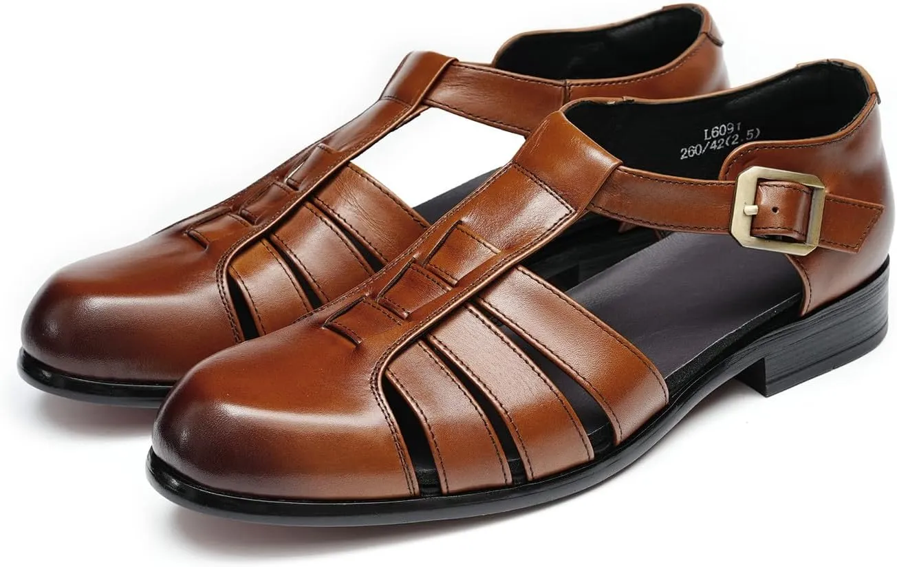 Mens Sandals Leather Dress Casual Shoes for Men Business Fashion Breathable Buckle Loafers Summer Shoes