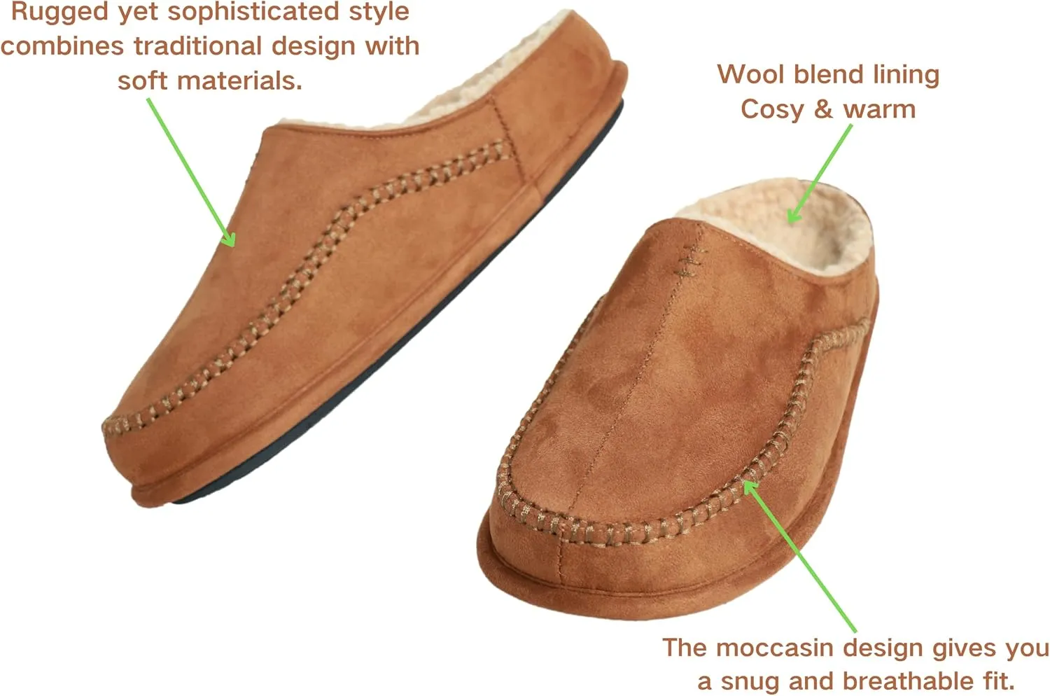Men's Slip On Moccasin Slippers, Indoor/Outdoor Comfy House Shoes, Wide Loafer Slippers