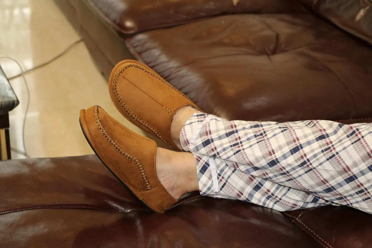 Men's Slip On Moccasin Slippers, Indoor/Outdoor Comfy House Shoes, Wide Loafer Slippers
