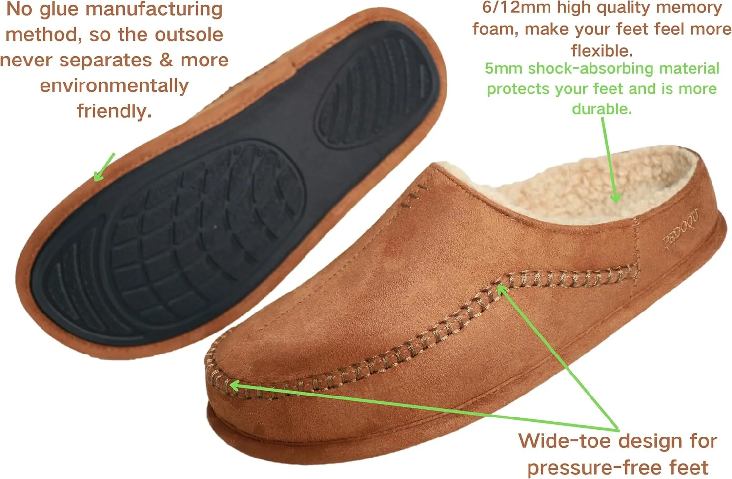 Men's Slip On Moccasin Slippers, Indoor/Outdoor Comfy House Shoes, Wide Loafer Slippers