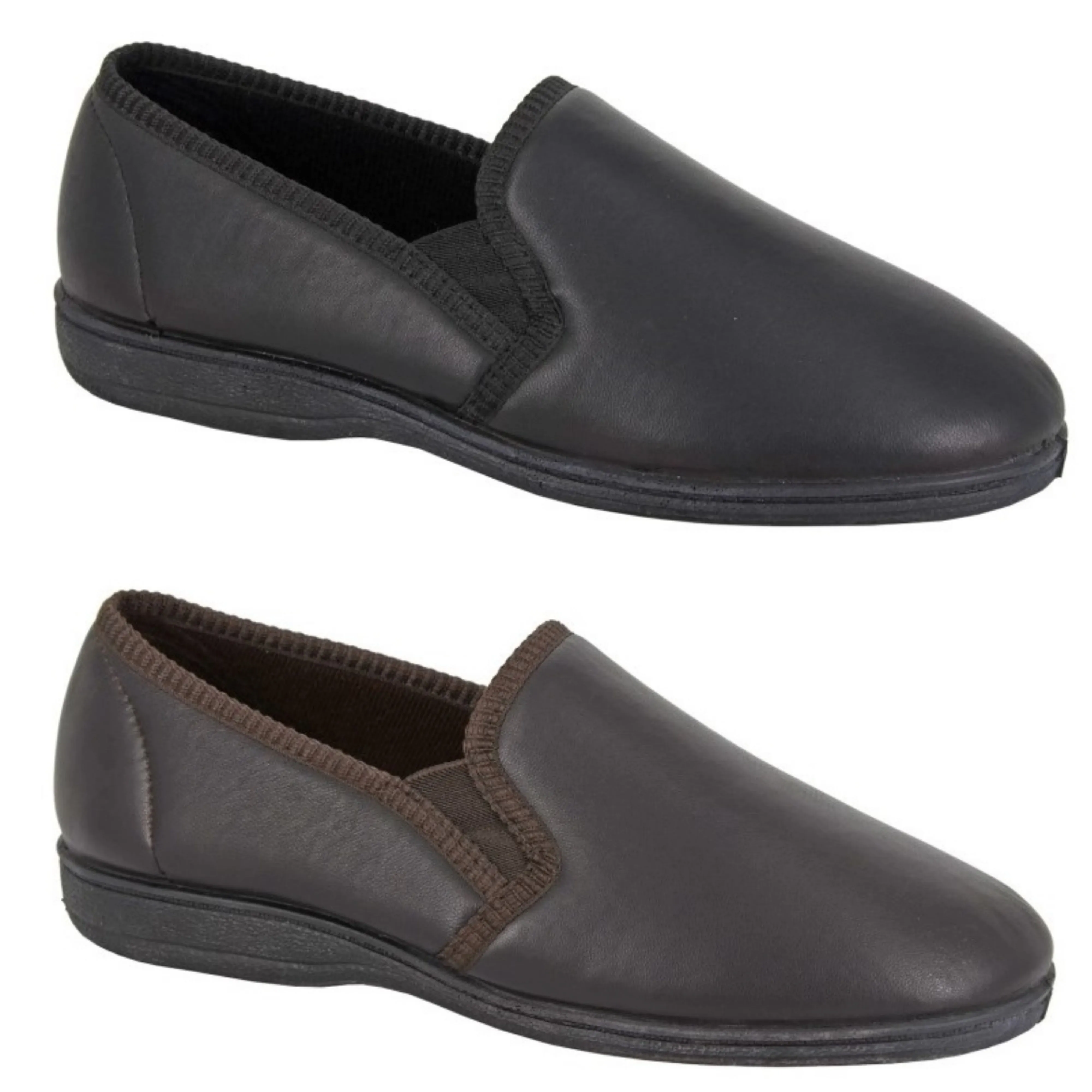 Men's Softie Leather Twin Gusset Slipper (U005)