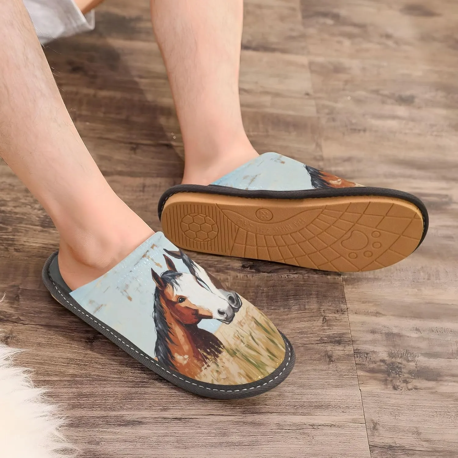 Mens Women's Slippers, Wheat Field Couple Horse Painting Slip-On Breathable Memory Foam Scuff Warm House Shoes Casual Slip Indoor/Outdoor Size 4-11