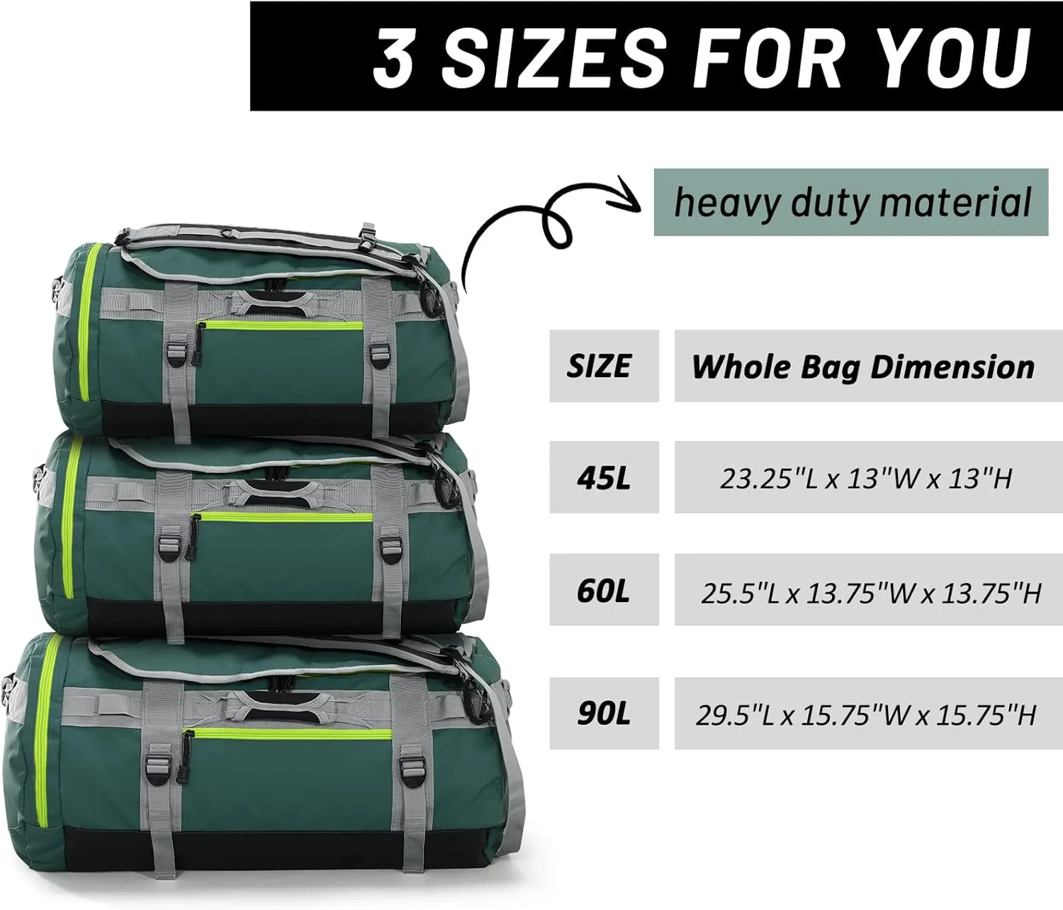 MIER Large Duffel Backpack Sports Gym Bag with Shoe Compartment, Heavy Duty and Water Resistant, Green, 45L