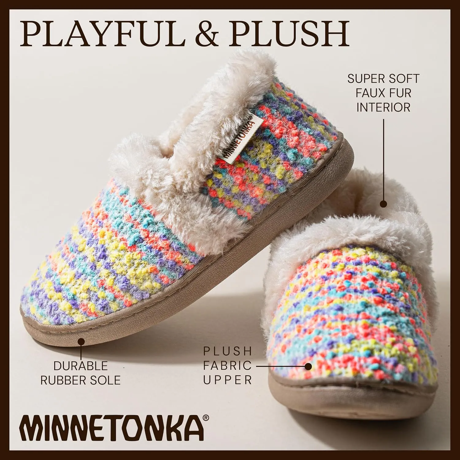 Minnetonka Daina – Indoor Cozy House Slippers for Kids with Cushioned Memory Foam Insole and Soft Fuzzy Lining