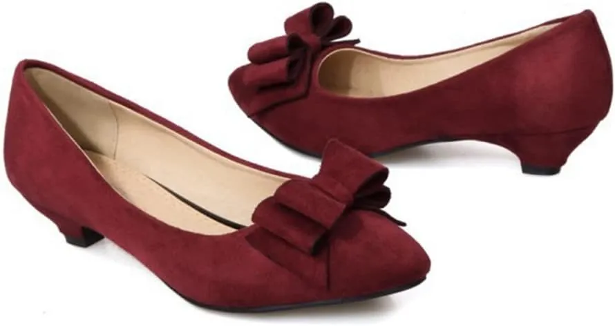 MIOKE Women's Pointed Toe Bowknot Comfy Kitten Low Heel Pumps Suede Slip On Loafer Casual Office Dress Shoes