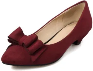 MIOKE Women's Pointed Toe Bowknot Comfy Kitten Low Heel Pumps Suede Slip On Loafer Casual Office Dress Shoes
