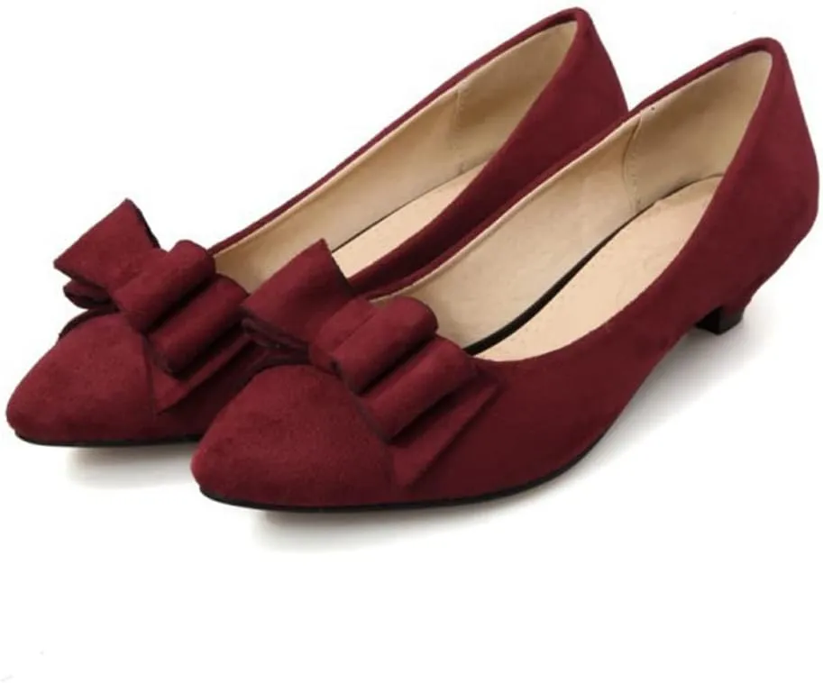MIOKE Women's Pointed Toe Bowknot Comfy Kitten Low Heel Pumps Suede Slip On Loafer Casual Office Dress Shoes