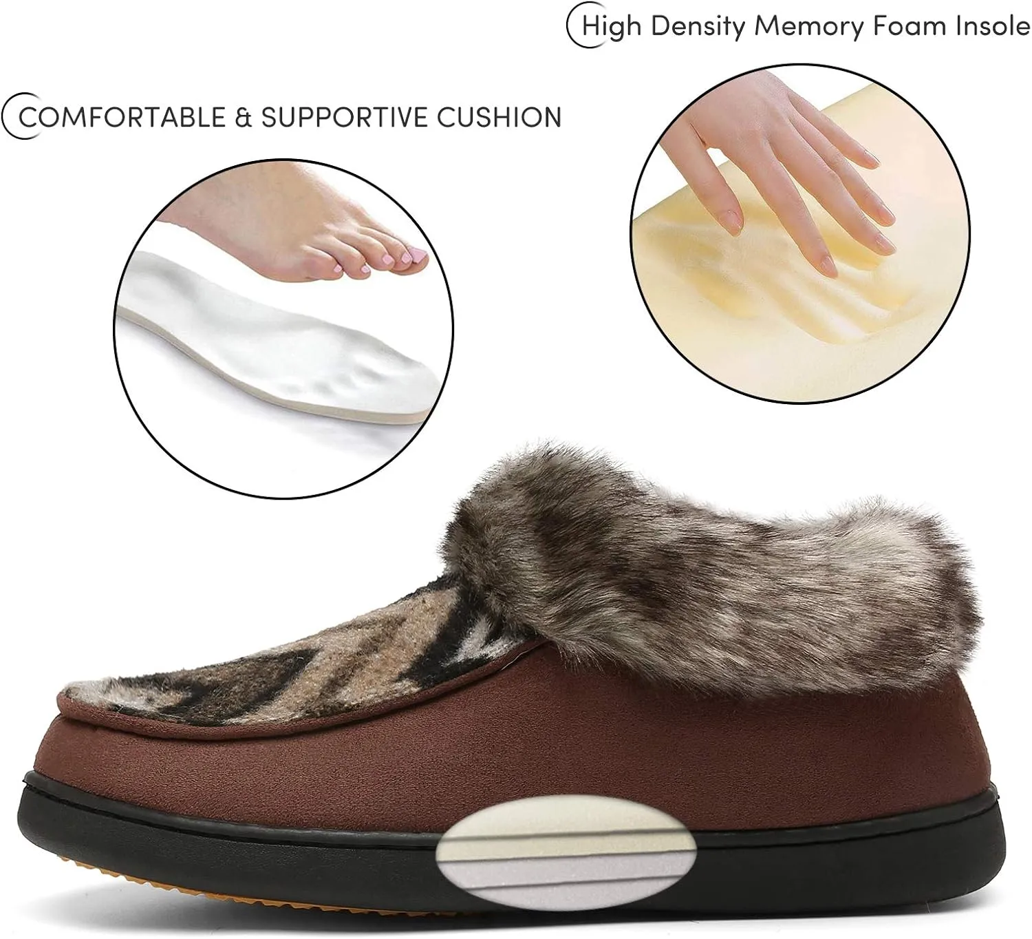 Mishansha Women's House Shoes Memory Foam Suede Moccasin Slippers Winter Warm Fleece Lined Home Shoes with Anti-Skid Rubber Sole