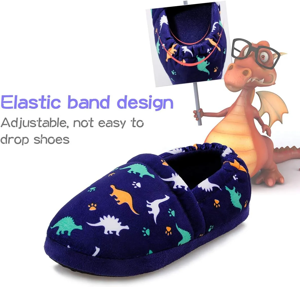 MIXIN Boys Slippers Indoor House Slippers Bedroom Dinosaur Soft Warm Boys House Shoes with Memory Foam