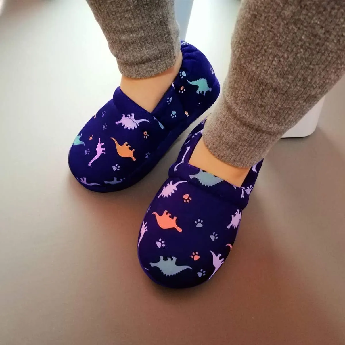 MIXIN Boys Slippers Indoor House Slippers Bedroom Dinosaur Soft Warm Boys House Shoes with Memory Foam