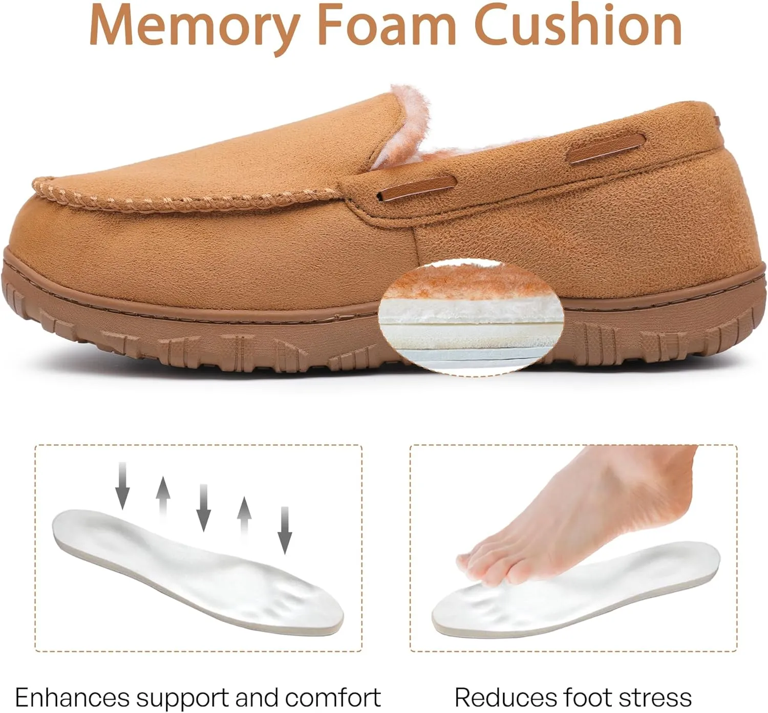 MIXIN Men's Moccasin Slippers Warm Fuzzy House Shoes with Memory Foam & Non-Slip Sole, Indoor/Outdoor Winter Comfort for Men