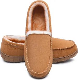 MIXIN Men's Moccasin Slippers Warm Fuzzy House Shoes with Memory Foam & Non-Slip Sole, Indoor/Outdoor Winter Comfort for Men