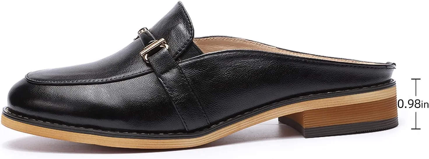 Mona flying Women Leather Mules Shoes Backless Slip On Loafer Low Heel Flats Summer Slide