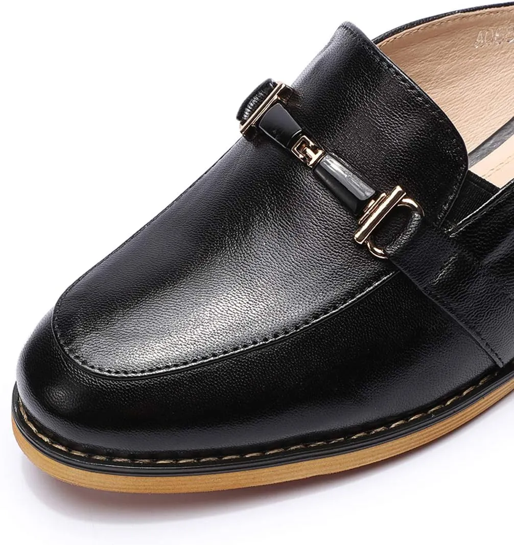 Mona flying Women Leather Mules Shoes Backless Slip On Loafer Low Heel Flats Summer Slide