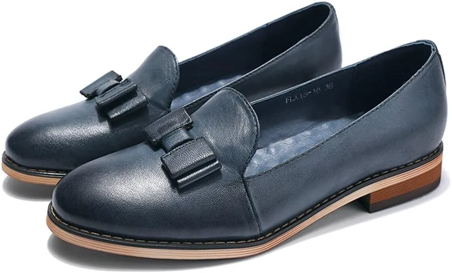 Mona flying Women's Leather Bow Penny Loafer Business Casual Slip on Flat Office Work Shoes for Ladies