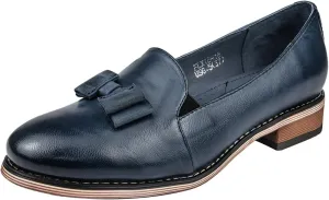Mona flying Women's Leather Bow Penny Loafer Business Casual Slip on Flat Office Work Shoes for Ladies
