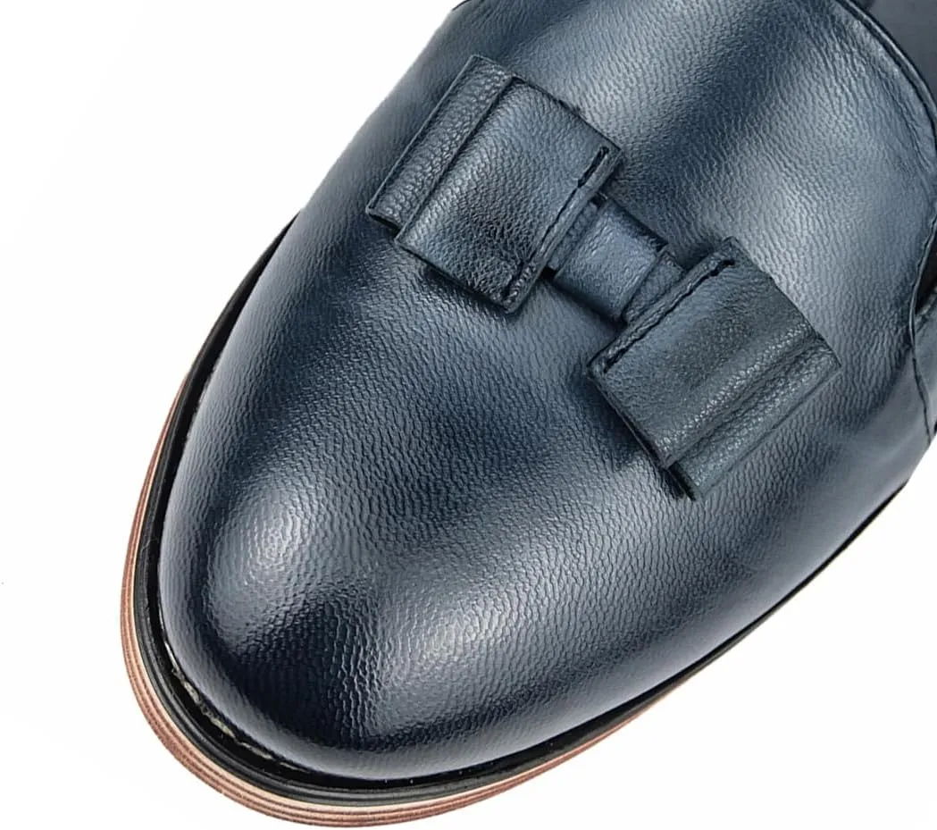 Mona flying Women's Leather Bow Penny Loafer Business Casual Slip on Flat Office Work Shoes for Ladies