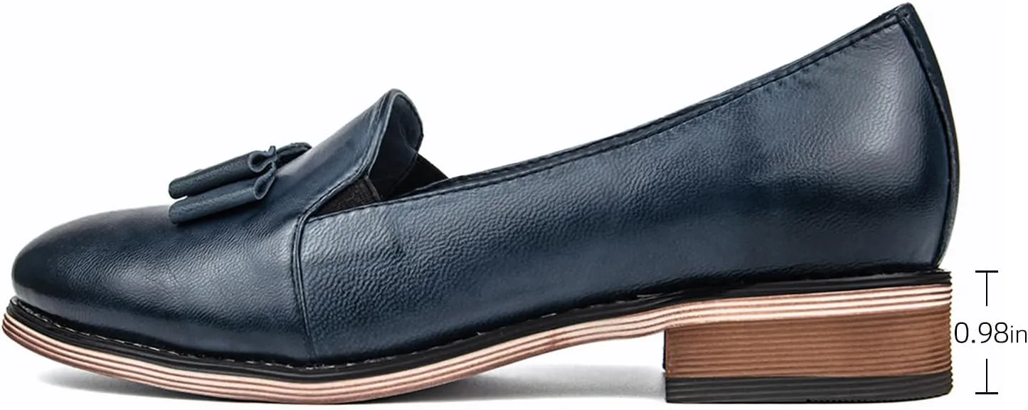 Mona flying Women's Leather Bow Penny Loafer Business Casual Slip on Flat Office Work Shoes for Ladies