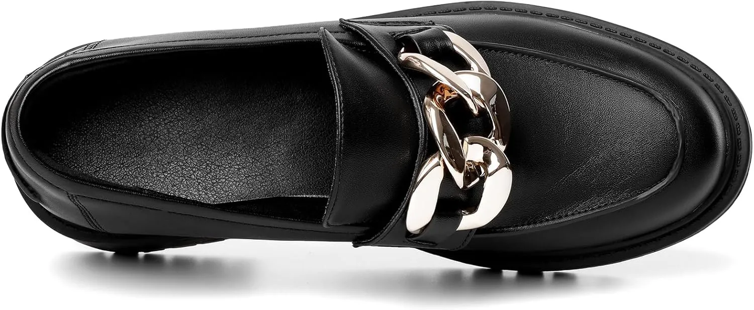 Mostrin Platform Loafers for Women with Chain Slip On Round Toe Chunky Loafer Shoes Penny Casual Lug Sole Business Shoes