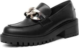 Mostrin Platform Loafers for Women with Chain Slip On Round Toe Chunky Loafer Shoes Penny Casual Lug Sole Business Shoes
