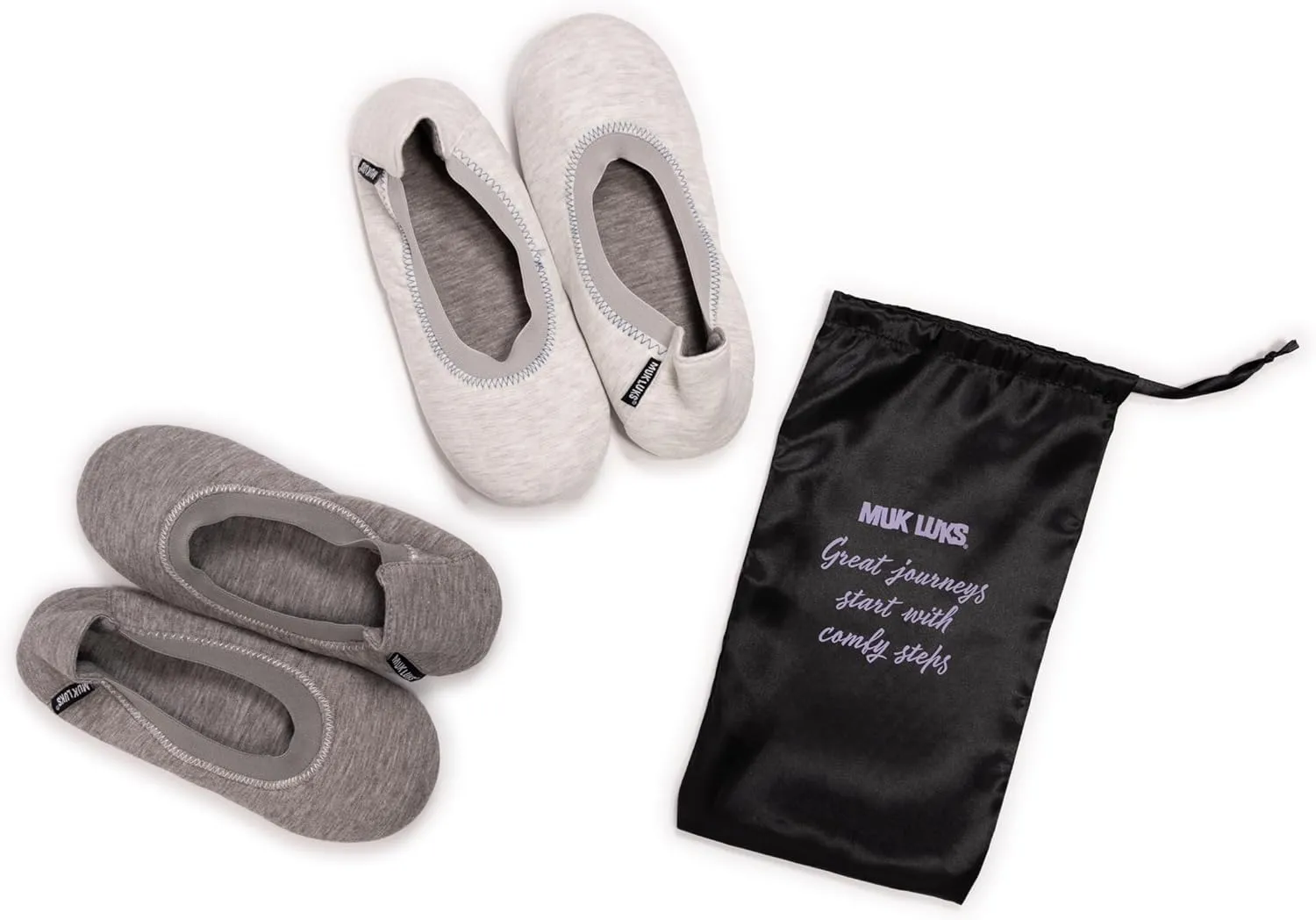 MUK LUKS Women's 2 Pair Travel Ballerina Slipper Set