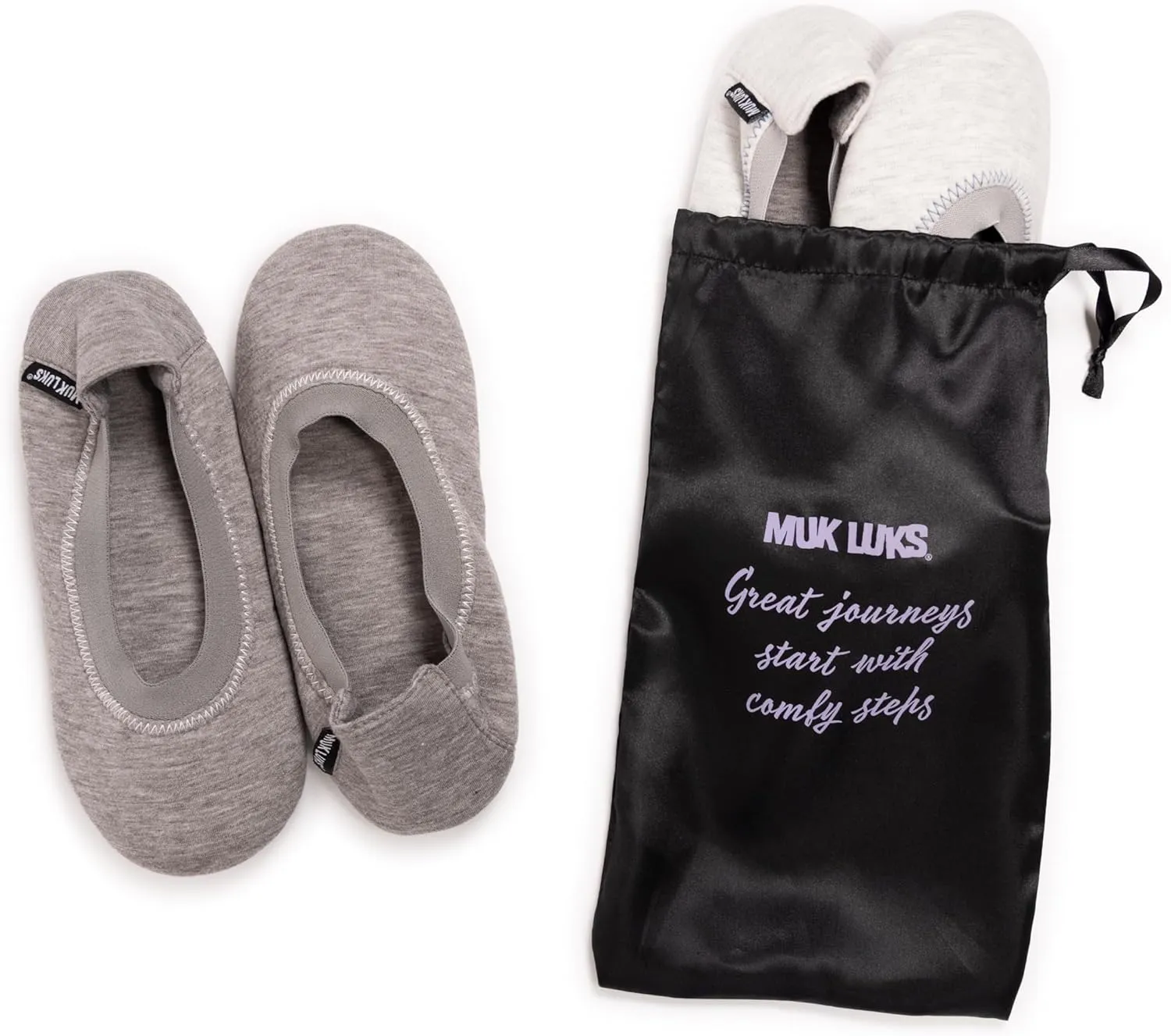 MUK LUKS Women's 2 Pair Travel Ballerina Slipper Set
