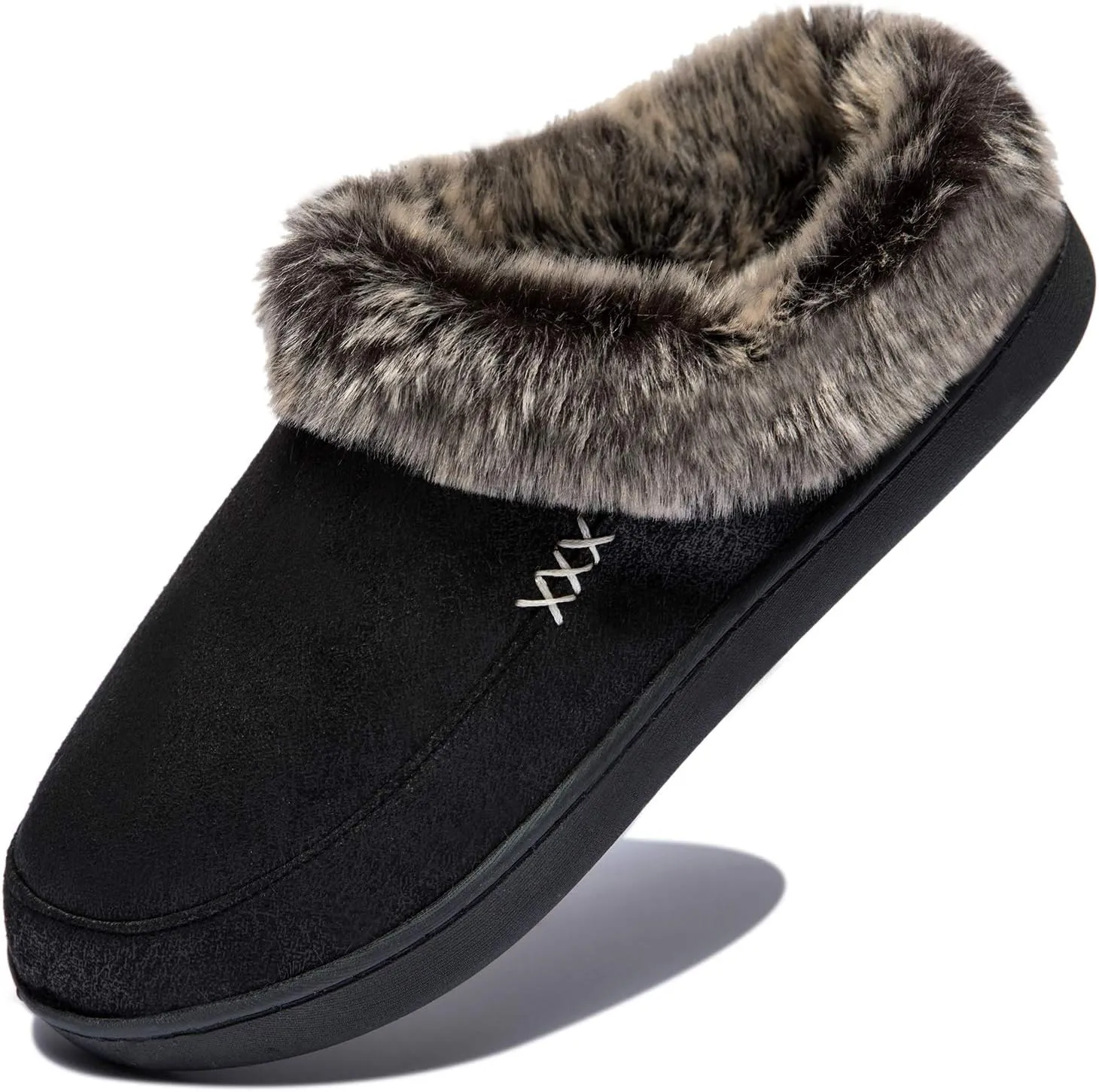 NewDenBer Women's Cozy Memory Foam Slippers Suede Plush Faux Fur Lined Slip on Indoor Outdoor House Shoes