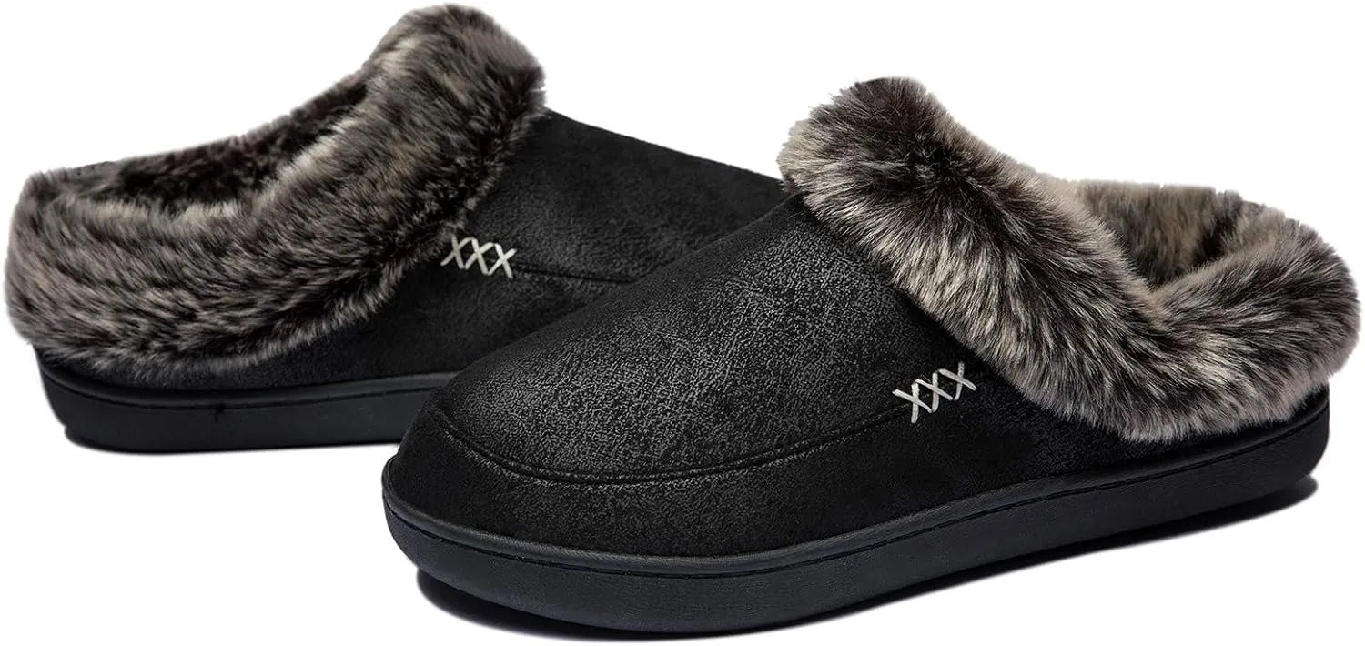 NewDenBer Women's Cozy Memory Foam Slippers Suede Plush Faux Fur Lined Slip on Indoor Outdoor House Shoes