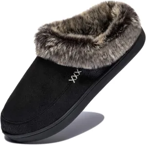 NewDenBer Women's Cozy Memory Foam Slippers Suede Plush Faux Fur Lined Slip on Indoor Outdoor House Shoes