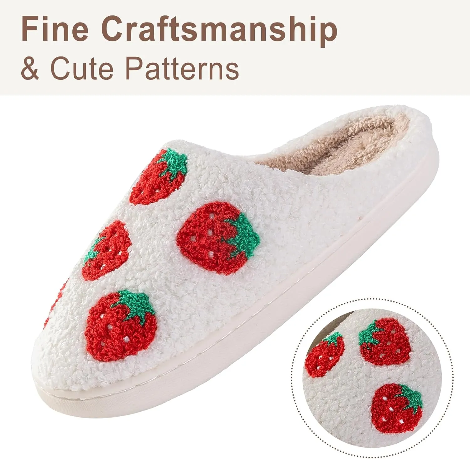 Obosoyo Slippers Women Strawberry Men House Fuzzy Plush Shoes Funky Cute Design Fun Slipper Unisex Comfy Bedroom Soft Warm Slipper Indoor Non-slip Slip-On