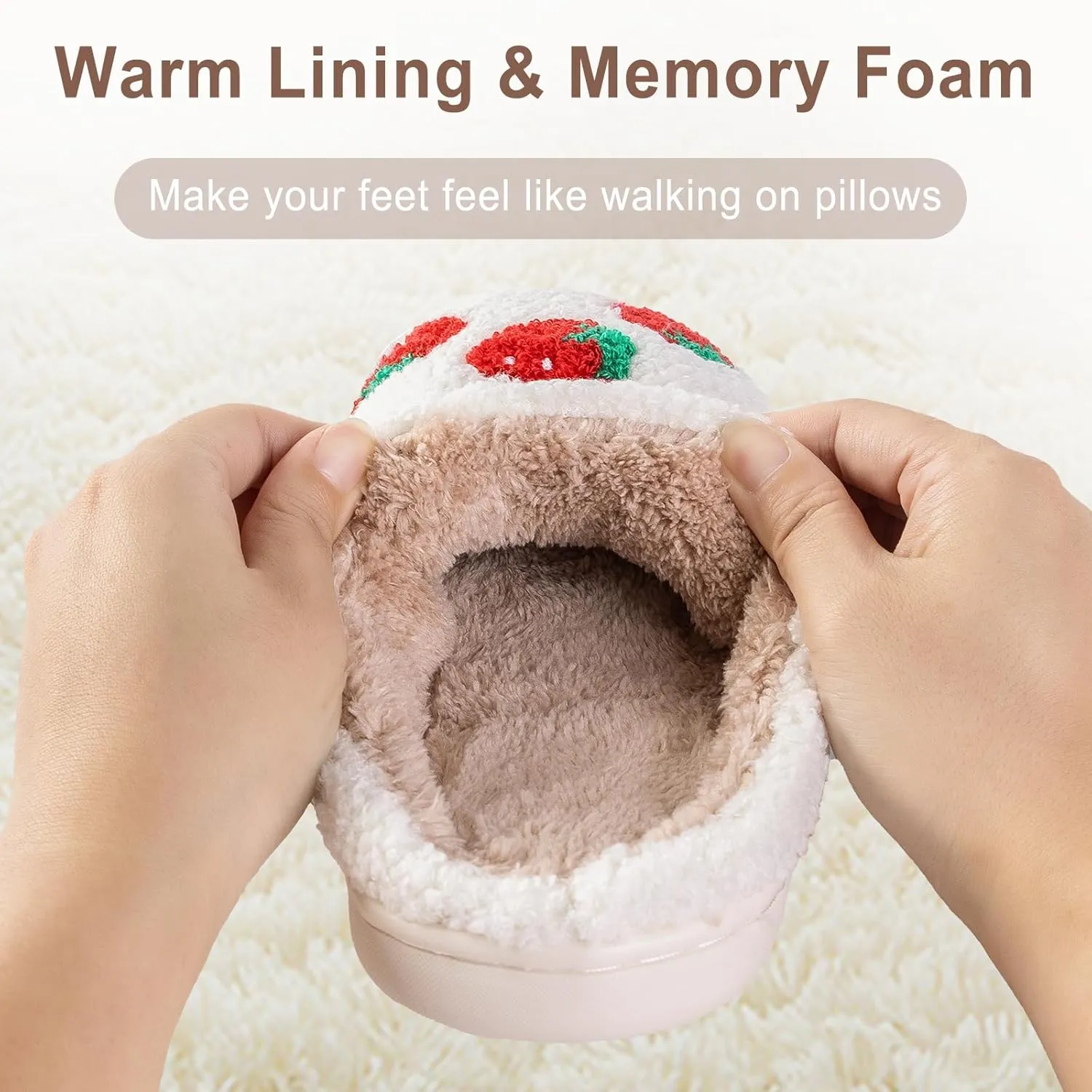 Obosoyo Slippers Women Strawberry Men House Fuzzy Plush Shoes Funky Cute Design Fun Slipper Unisex Comfy Bedroom Soft Warm Slipper Indoor Non-slip Slip-On