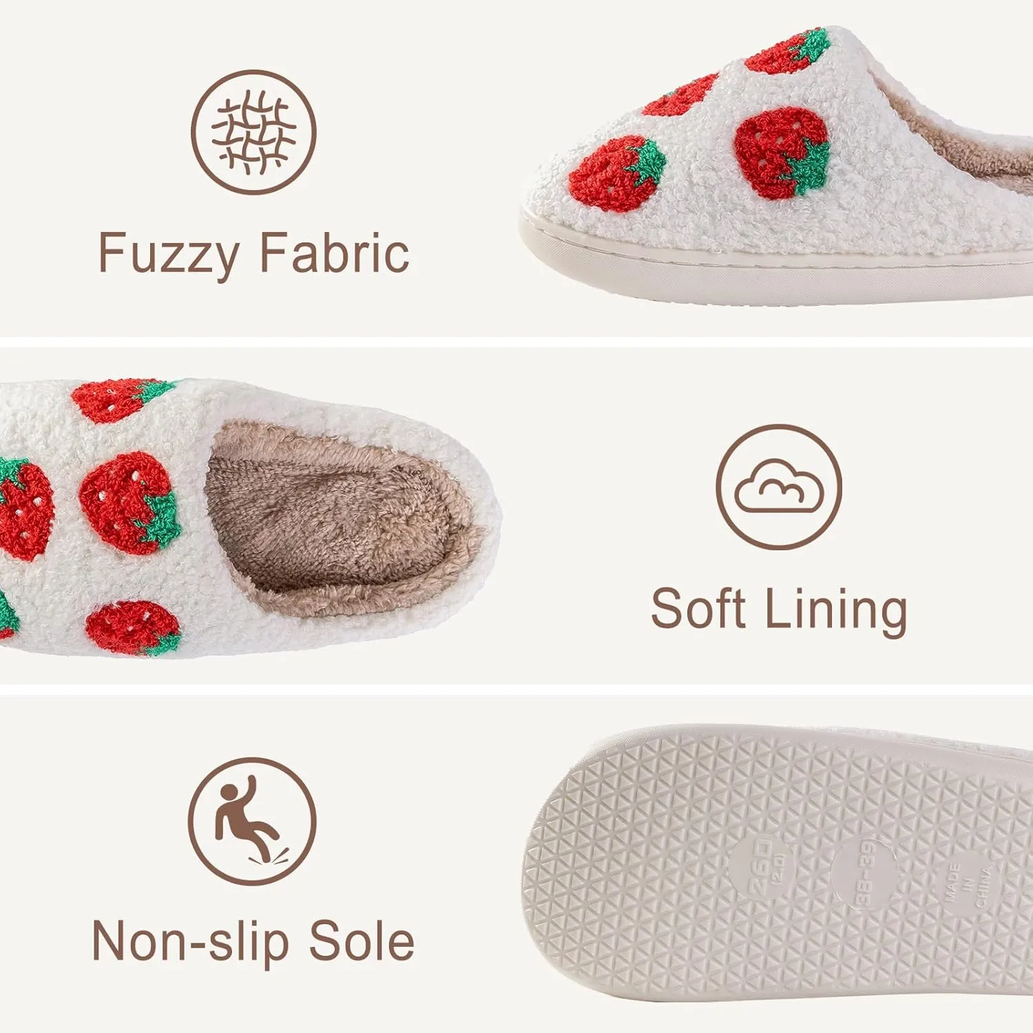 Obosoyo Slippers Women Strawberry Men House Fuzzy Plush Shoes Funky Cute Design Fun Slipper Unisex Comfy Bedroom Soft Warm Slipper Indoor Non-slip Slip-On