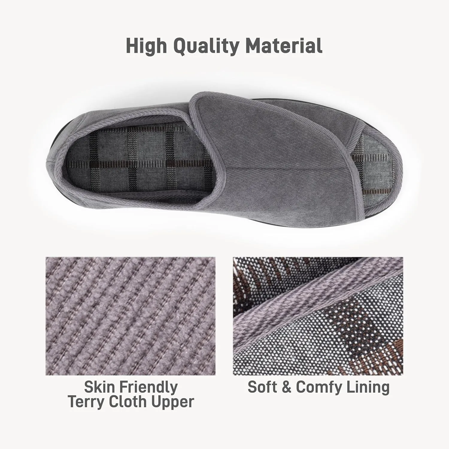 Open Toe Diabetic Slippers for Men Extra Wide Width, Memory Foam Open Toe House Shoes Non Slip - For Seniors Arthritis Swollen Feet
