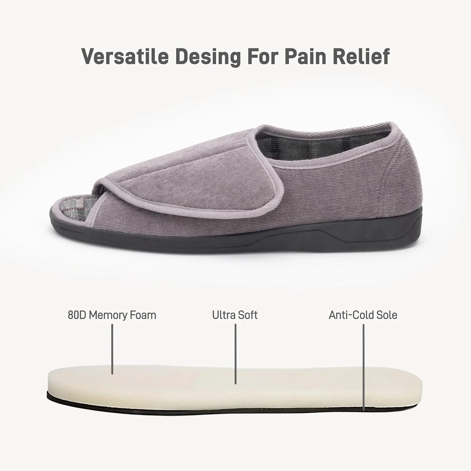 Open Toe Diabetic Slippers for Men Extra Wide Width, Memory Foam Open Toe House Shoes Non Slip - For Seniors Arthritis Swollen Feet