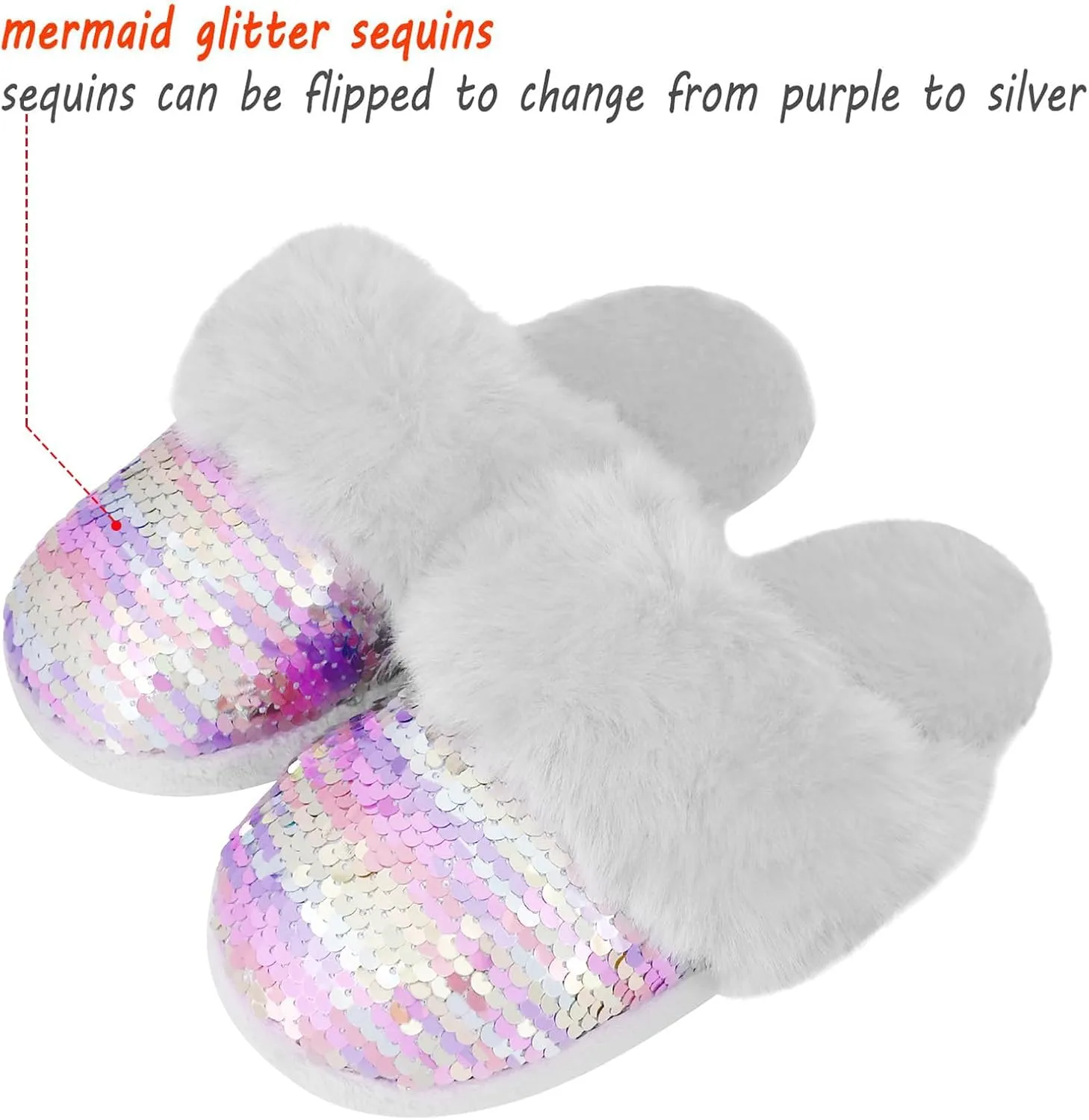 Orthoshoes Girls Fluffy Slippers,Faux Fur Fuzzy Slip-on House Slippers Clog Memory Foam House Shoes with Ribbon Bow for Girls Bedroom Indoor