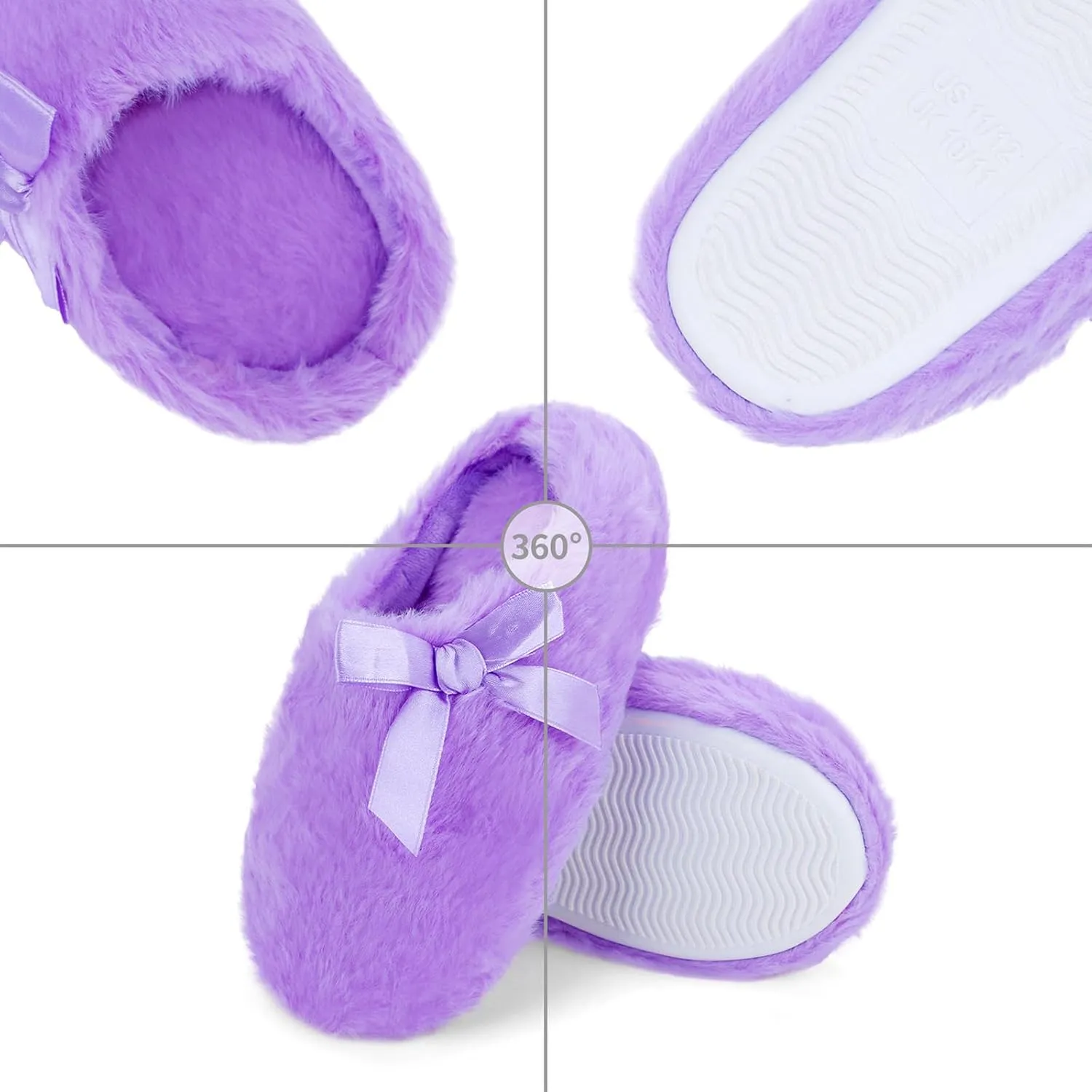 Orthoshoes Girls Fluffy Slippers,Faux Fur Fuzzy Slip-on House Slippers Clog Memory Foam House Shoes with Ribbon Bow for Girls Bedroom Indoor