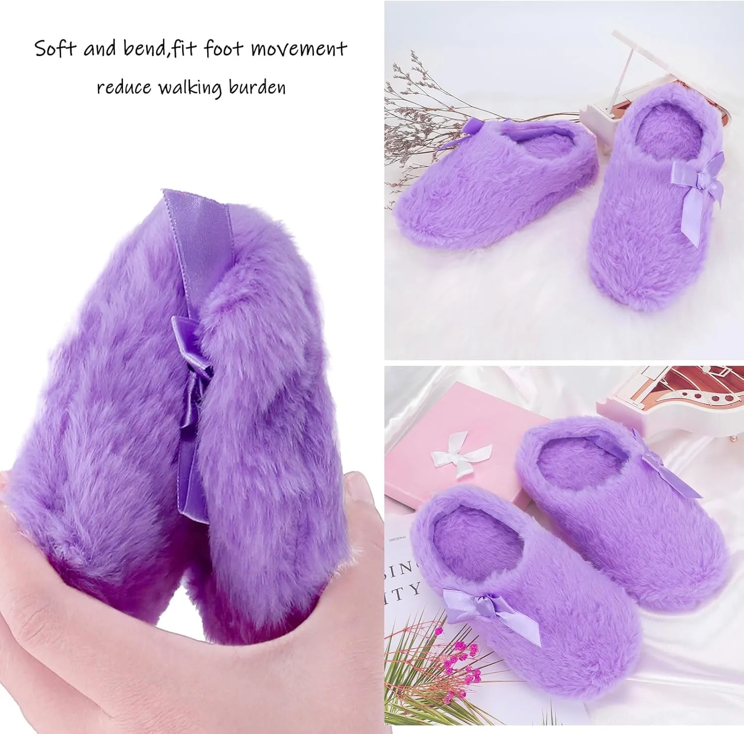Orthoshoes Girls Fluffy Slippers,Faux Fur Fuzzy Slip-on House Slippers Clog Memory Foam House Shoes with Ribbon Bow for Girls Bedroom Indoor
