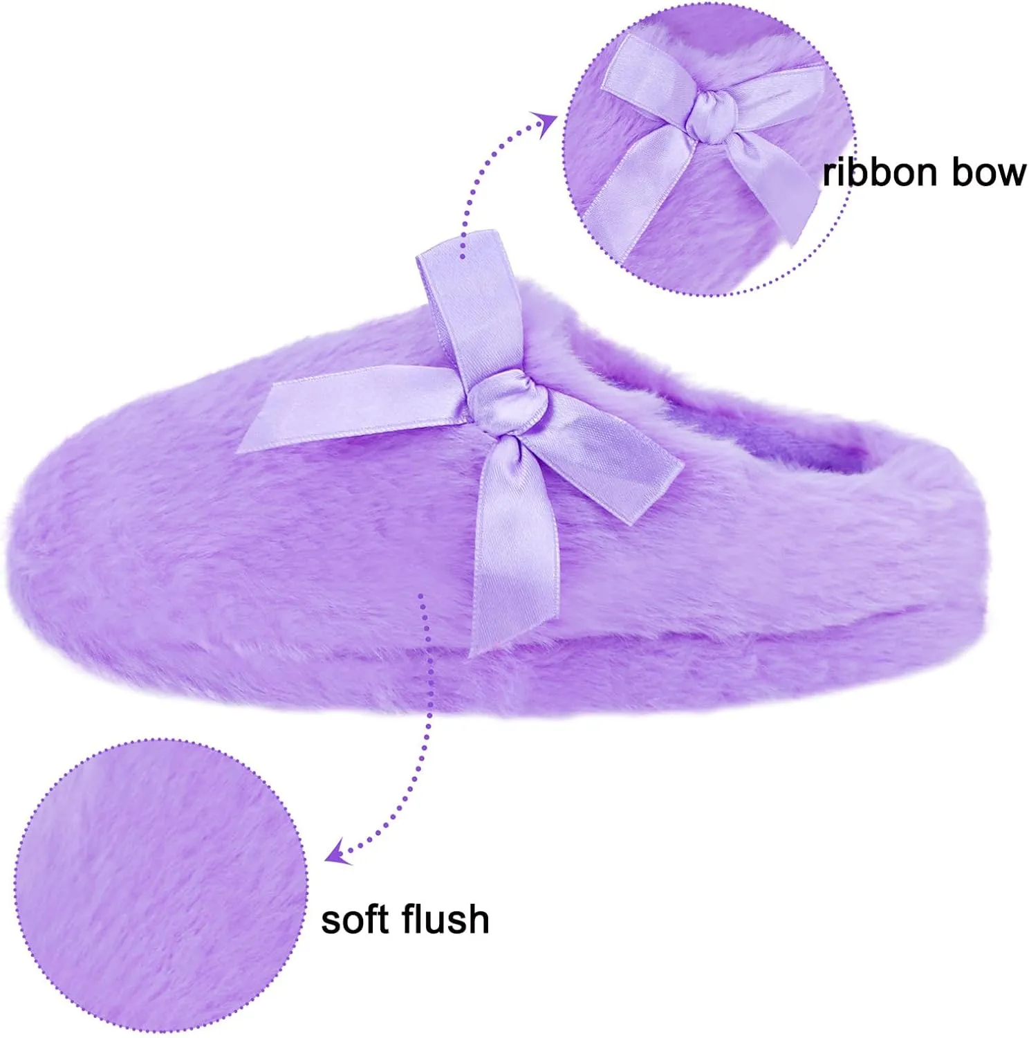 Orthoshoes Girls Fluffy Slippers,Faux Fur Fuzzy Slip-on House Slippers Clog Memory Foam House Shoes with Ribbon Bow for Girls Bedroom Indoor