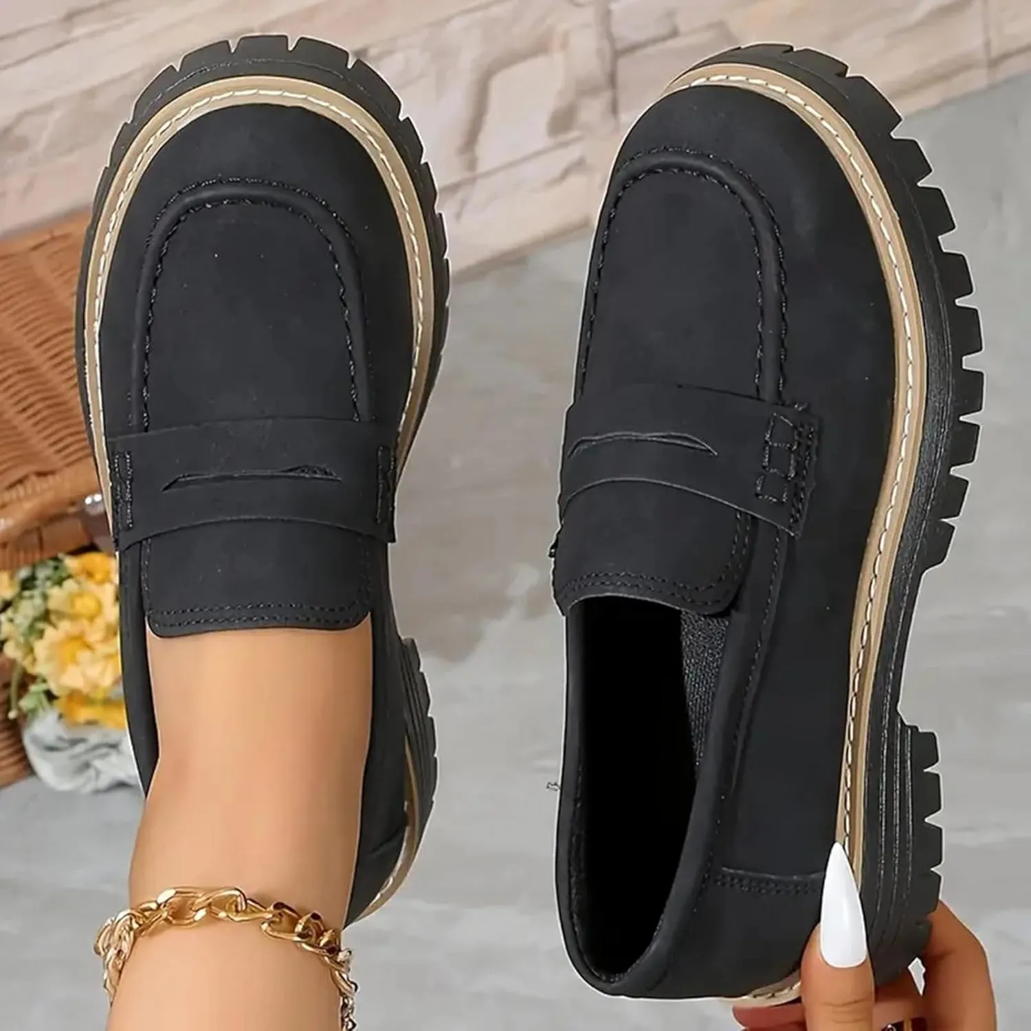 Orthoture-Orthopedic Platform Loafers Women's Slip on Penny Shoes Comfy Suede Platform Chunky Moccasin Shoes